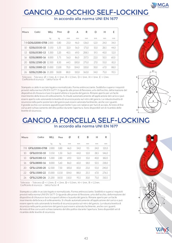 Gancio ad occhio & a forcella SELF LOCKING